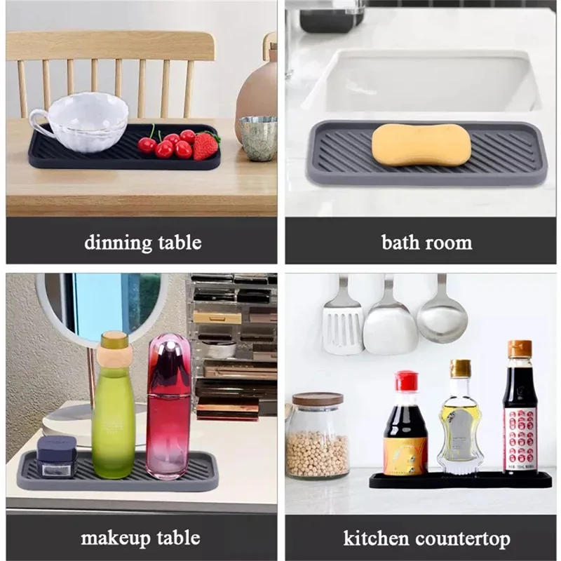 Countertop Silicone Tray Kitchen Seasoning Bottles Storage Tray Bathroom Soap Dish Dispenser Toiletries Drain Pad Organizer