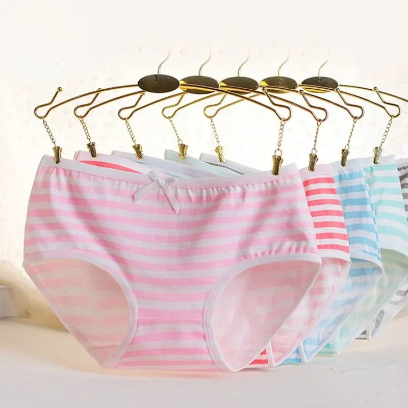 Fashion Soft Cotton Stripes Panties Bowknot Cute Underwear Women Panties Briefs Good Quality Soft Comfy Underwear Candy Color