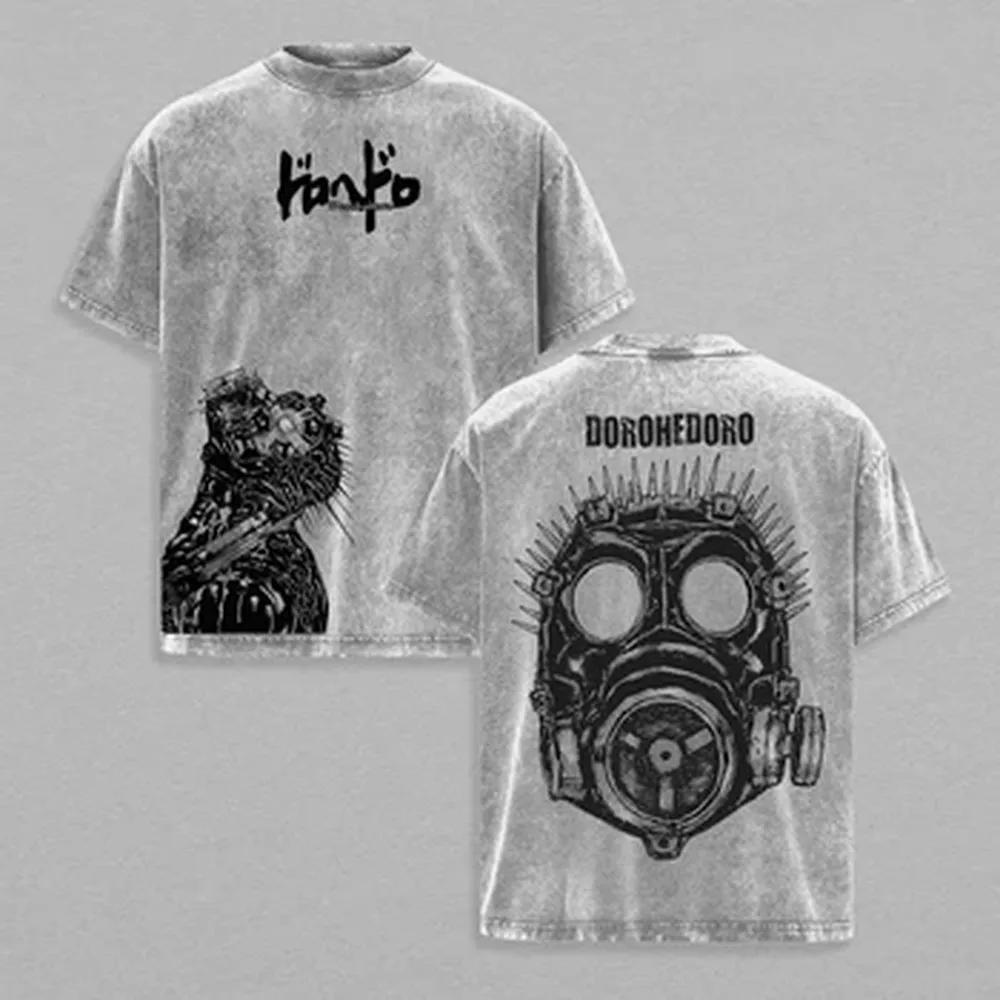 Caiman Dorohedoro T-shirt For Men's Clothing Vintage Washed Oversized T Shirt Summer Short Sleeve High Quality Cotton Tees Tops