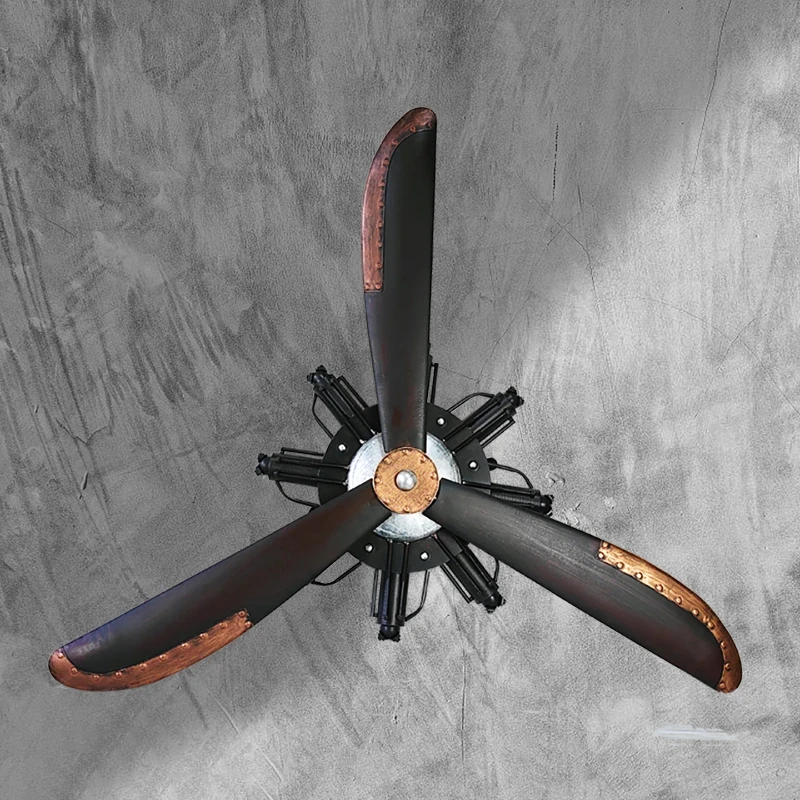الحديد المطاوع الرياح الصناعية قلادة محرك الطائرات نموذج المروحة جدار بار مطعم غربي الديكور زخرفة الجدار شنقا