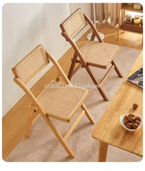 Rattan Folding Wabi-Sabi Wind Back Dining Chair Sitting Comfortable Study Chair Home Dining Casual Furniture