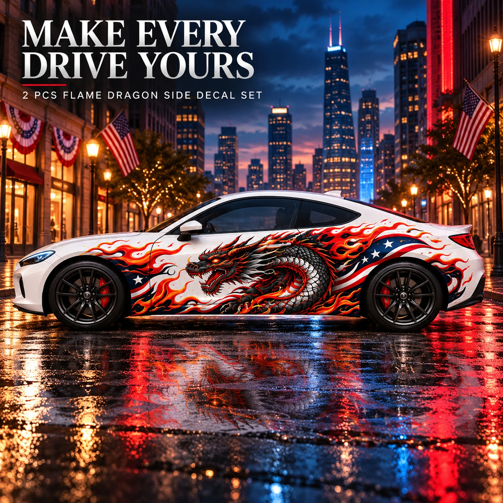 2 PCS Flame Dragon Car Side Decals, Die-Cut Vinyl Sticker Set