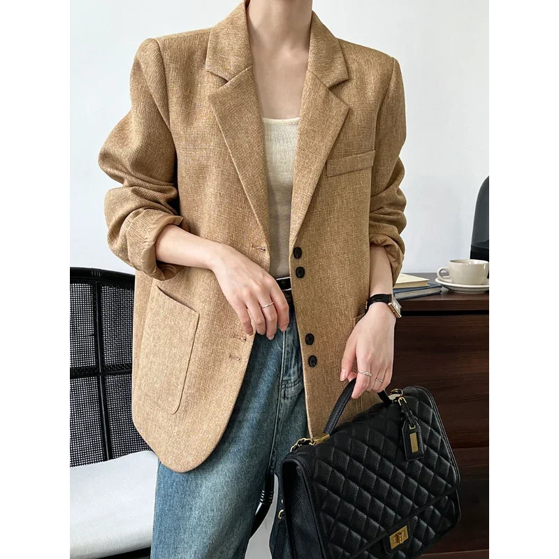 Women Casual Loose Suit Coat Spring Autumn New Long Sleeve Basic Fashion Korea Chic Simple French Small Fragrance Lady Coat