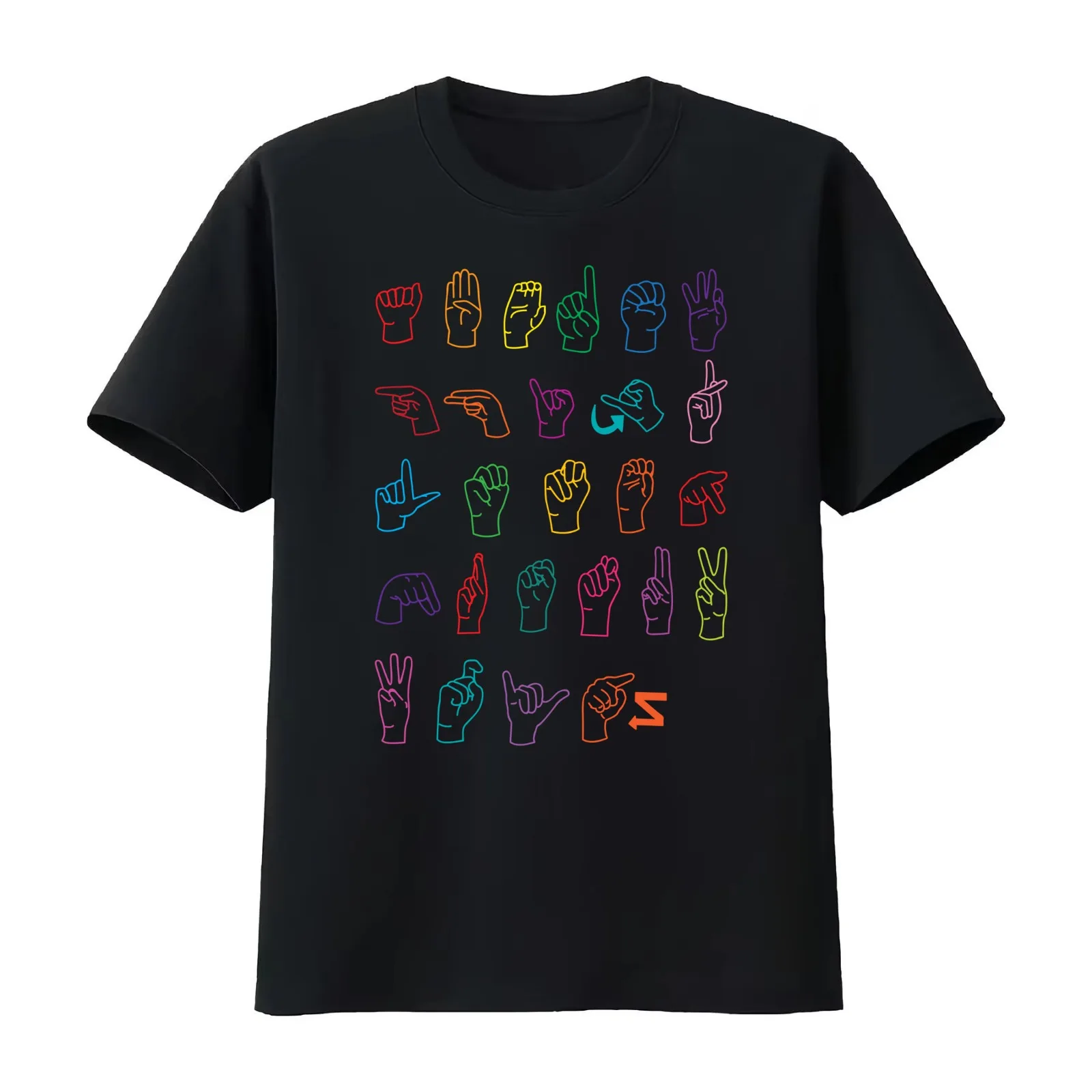 American Sign Language (ASL) Alphabet T-Shirt Summer Casual Cotton Tee Oversized Streetwear Tops Vintage Graphic Print