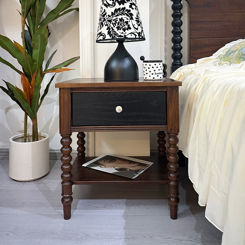 French pure solid wood retro bedside table living room table image 2