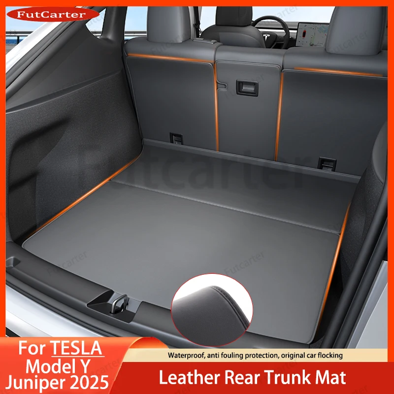 

For Tesla New Model Y Juniper 2025 Leather Trunk Mats Rear Seat Back Protector Pad Backrest All Weather Liner Pet Anti-kick Pad