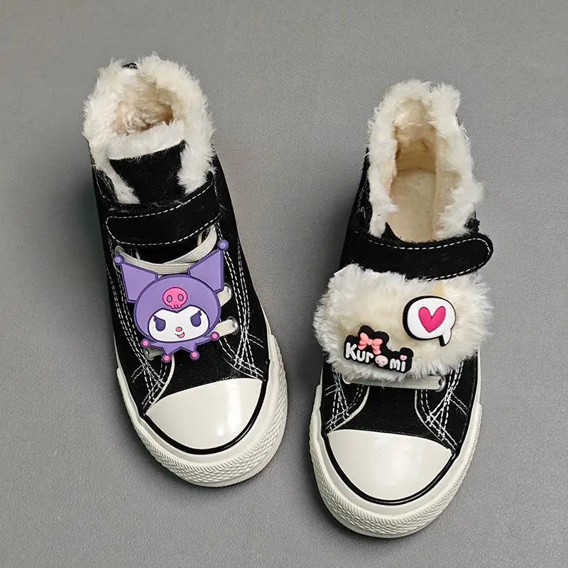 

Sweet Kuromi Anime Kawaii Sanrio Ins Cotton Shoes Cute Cartoon Children Warm Canvas Board Shoes Lovely Gifts for Girls