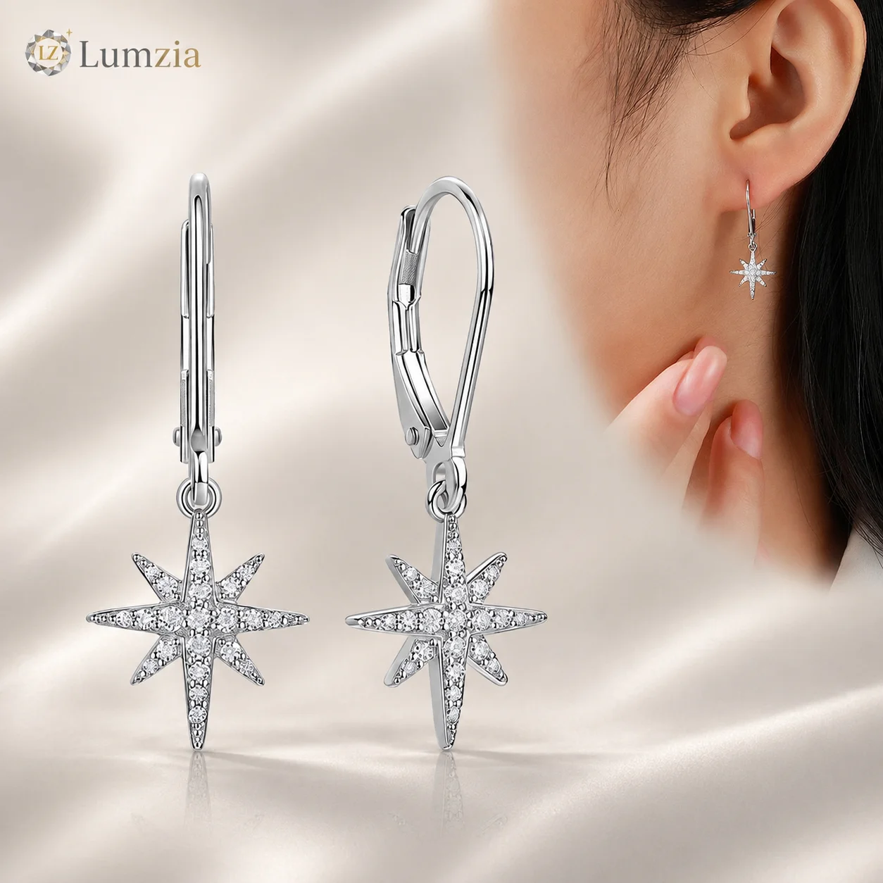 Moissanite Dangle Earrings Star Drop S925 Sterling Silver Leverback Earrings for Women 3 Colors GRA Certified Moissanite