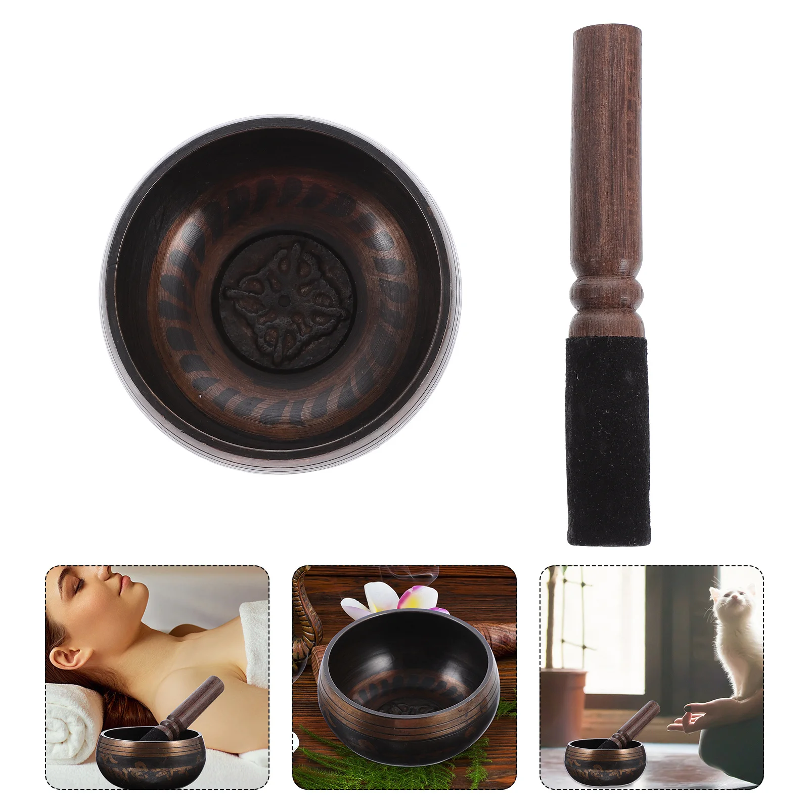 

1Set Tibetan Copper Singing Bowl Meditation Bowl Lightweight Portable for Yoga Healing Sound Rod Desktop Decorations