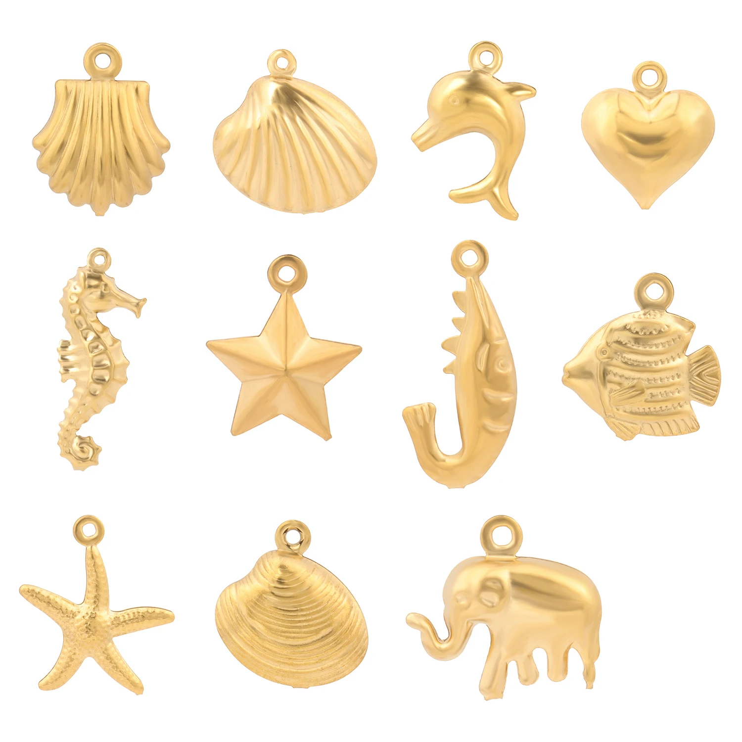 Stainless Steel Gold Color Scallop Fish Starfish Seahorse Shape Pendant Fashion Jewelry Making DIY Bracelets Earrings Accessory