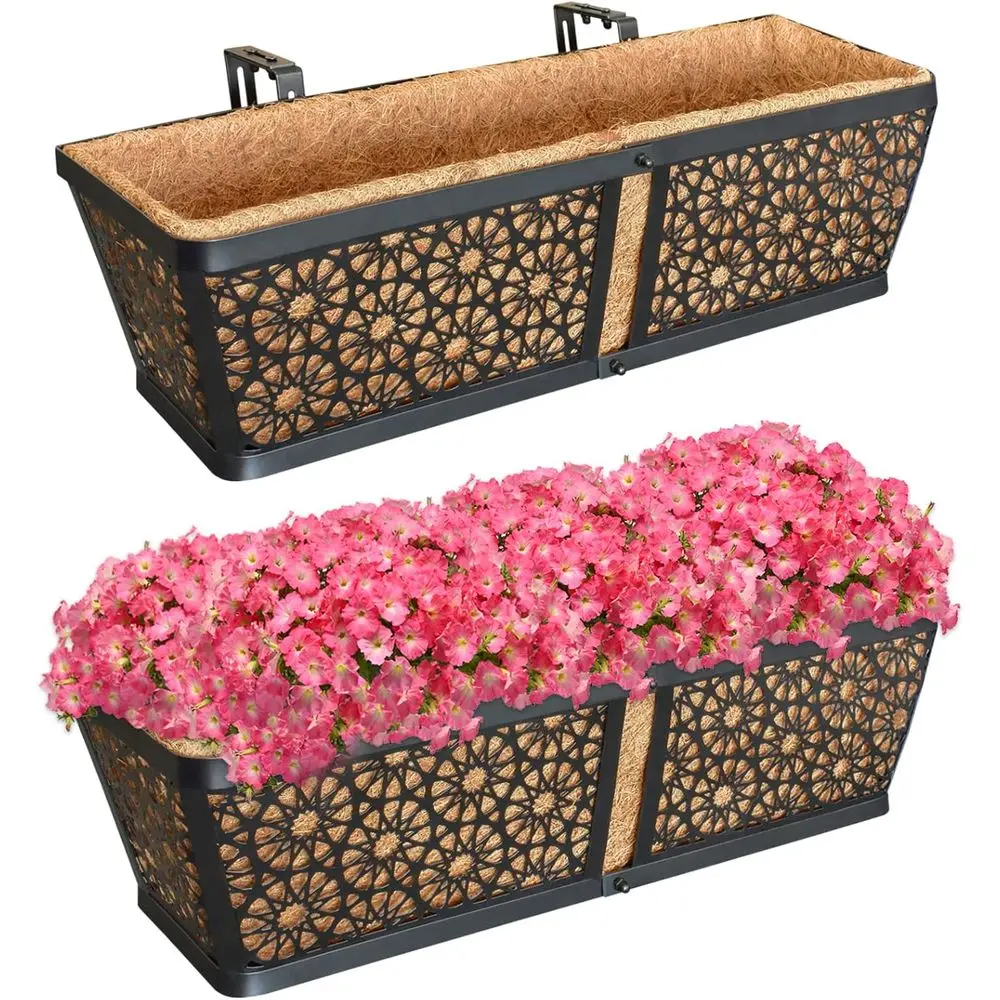 

24-дюймовые нижние оконные кашпо с вкладышами и регулируемыми кронштейнами для садоводства на террасах, верандах, балконах и патио (2 шт.)