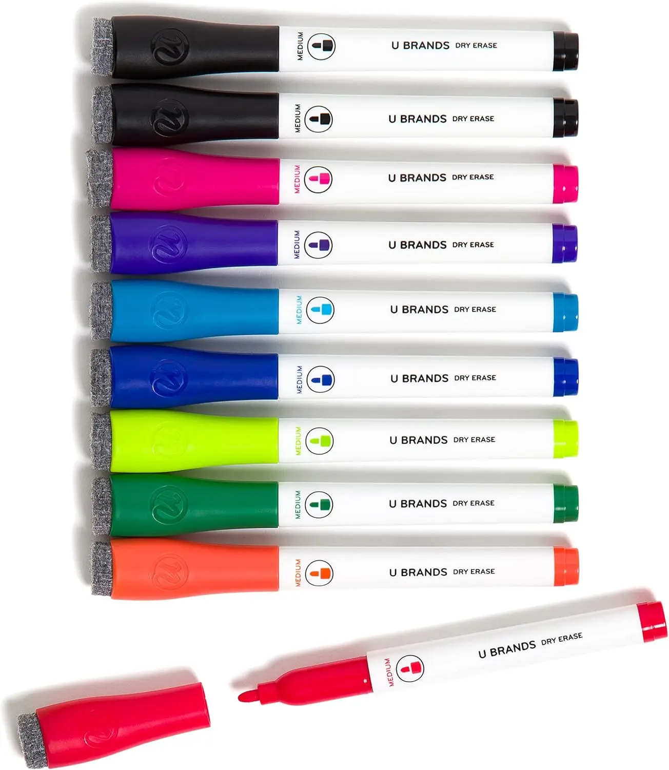 

Fine Tip Dry Erase Markers with Eraser, Low Odor Whiteboard Markers, Assorted Bright Colors, Set of 10