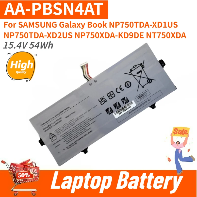 High Quality AA-PBSN4AT Laptop Battery 15.4V 54Wh For SAMSUNG Galaxy Book NP750TDA-XD1US XD2US KD9DE NT750XDA Brand New