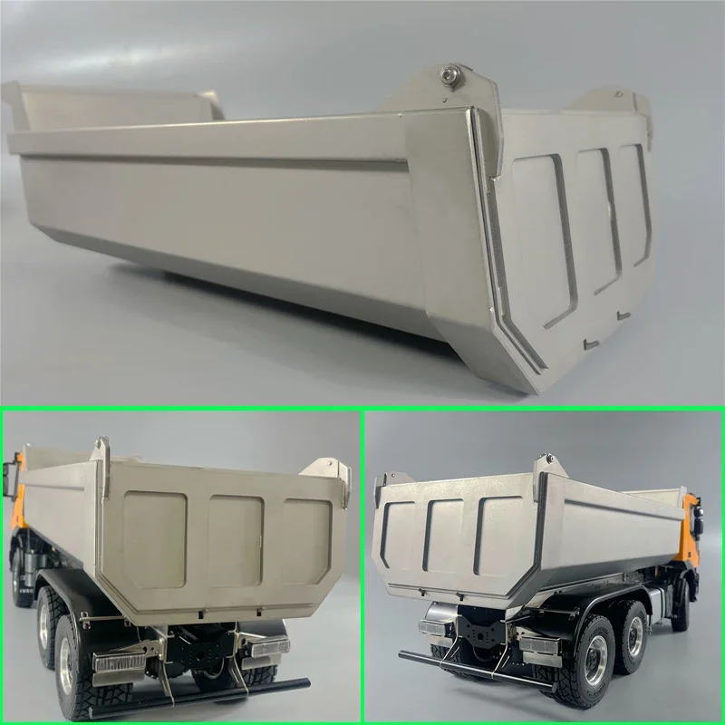 Caixa de Carga em Forma de U de Aço Inoxidável para Caminhão RC Tamiya 1/14 para Scania 770S, Volvo FH16 e Man Euro Truck 6x6