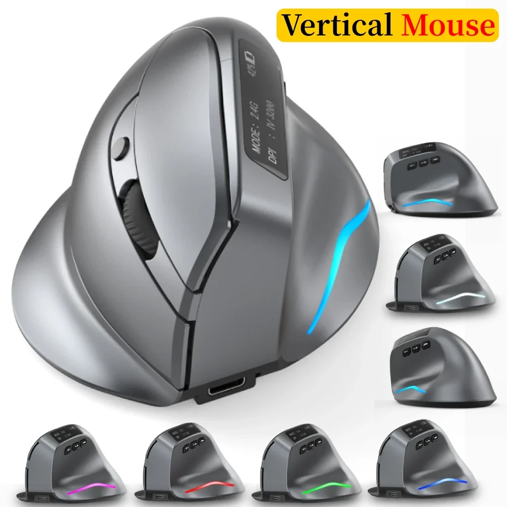 

Vertical Mouse 2.4G Rechargeable Wireless Mouse PC Gaming Mouse Ergonomic 3200DPI Upright Mice 8 Buttons Laptop PC Gamer Mouse