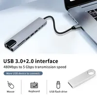 8-in-1 USB C Hub Docking Station Type C with HDMI RJ45 SD/TF Card Reader PD Fast Charging Compatible For MacBook Notebook Laptop