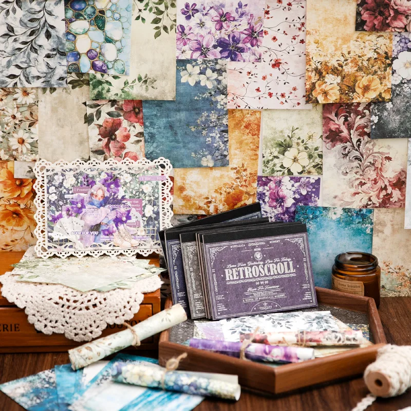 

24sets/lot Memo Pads Material Paper Renaissance Illustrated Scrolls Junk Journal diary Scrapbooking Background Decoration Paper