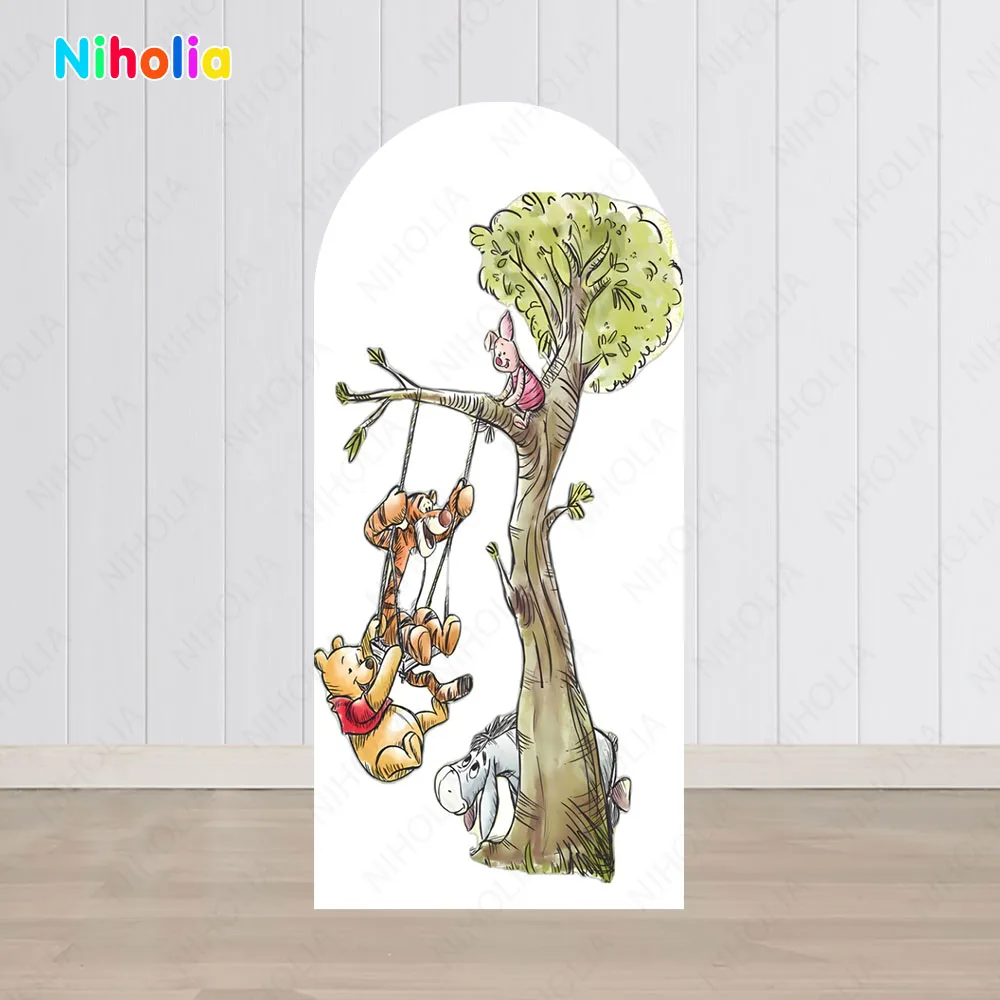 Fondo de arco de Winnie the Pooh, fotografía blanca para fiesta de cumpleaños de niños, fondo de miel, decoración de pared, cabina de Baby Shower