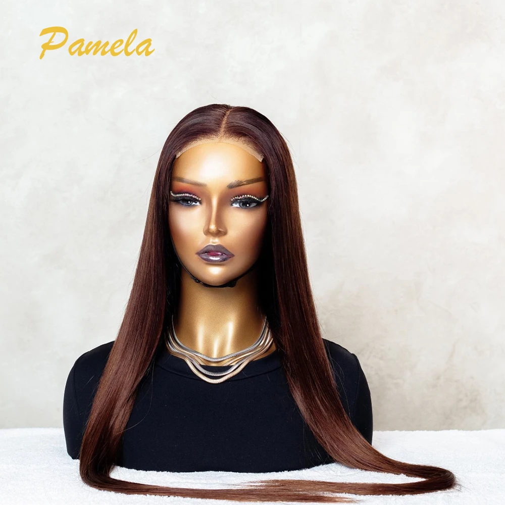 Wig 250% berwarna tembaga lurus tulang dengan kepadatan tinggi 13x6 HD Wig tanpa lem renda depan transparan Wig rambut manusia siap dipakai