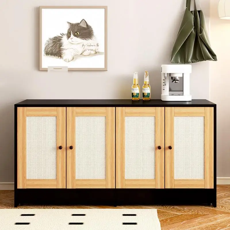 

Double Litter Box Enclosure for 2 Cats, Hidden Litter Box Furniture with Rattan Doors, 47" L x 19.8" W x 21.8" H, Black Color