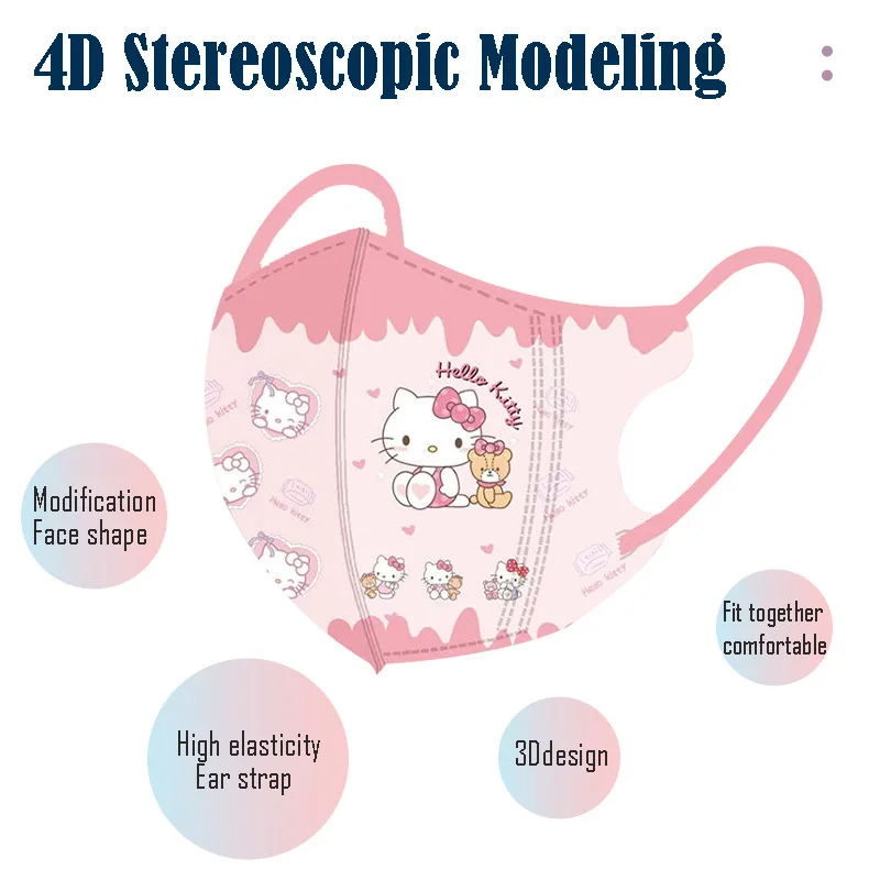 10 Pcs/pack Sanrio Hello Kitty Kuromi Melody Children's Disposable 3D Mask Anime Figure Peripherals Cartoon Thin Breathable