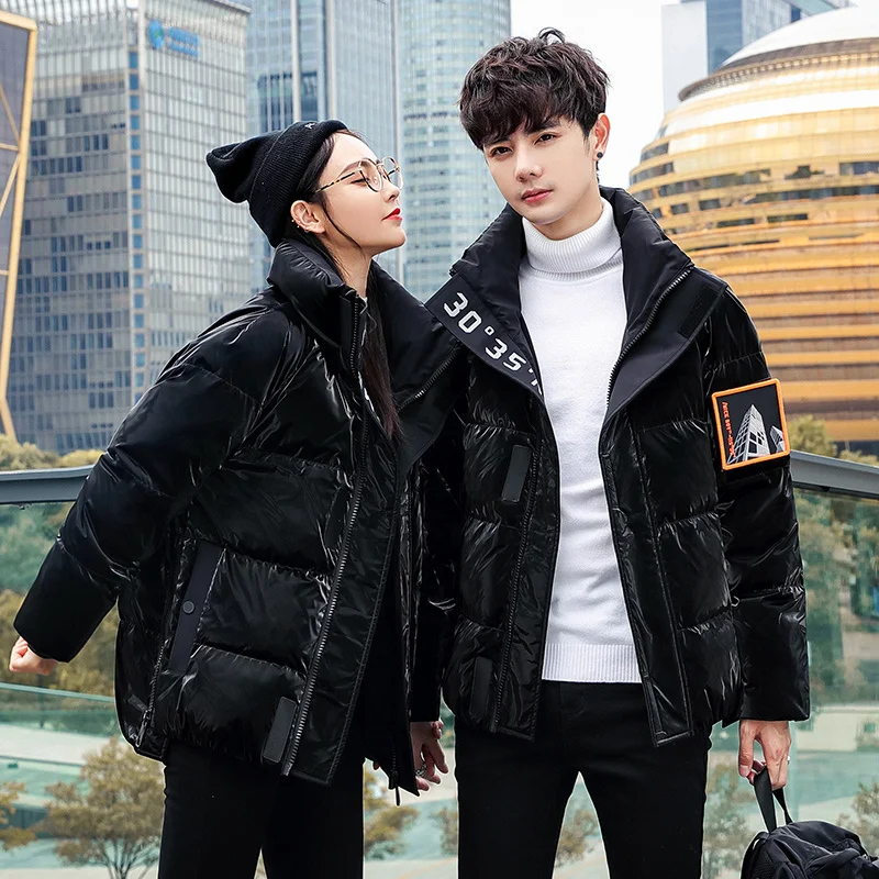 

New Winter Men Dazzling Glossy Short Down Jacket Men's and Women's Same Coat Thick Warm 90% White Duck Overcoat