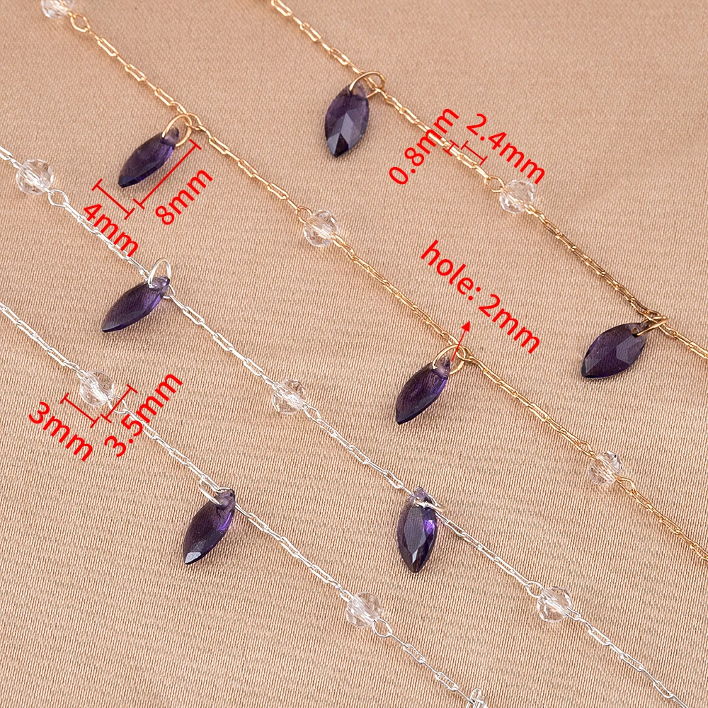 0.5/1Meter Copper Chain Lavender Purple Zircon Links Water Droplet Chain For DIY Jewelry Necklace Bracelet Making Accessories view 6