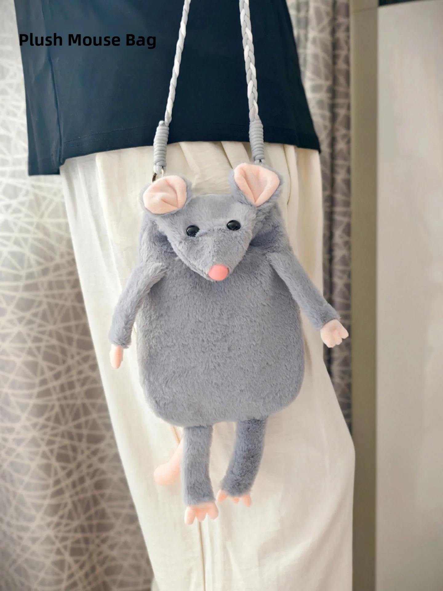 Cute Squeaky Mouse Crossbody Bag Plush Single Shoulder Bag Birthday Gift for Women Soft Polyester Material Magnetic Buckle Cl...