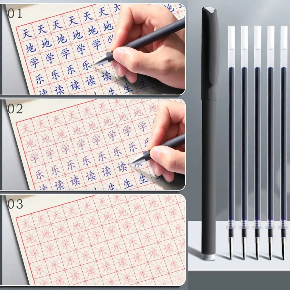 7pcs/set Blue Ink Automatic Fade Pen Kit Refill Handwriting Calligraphy Magic Pens 0.5mm Invisible Ink Disappearing Pen