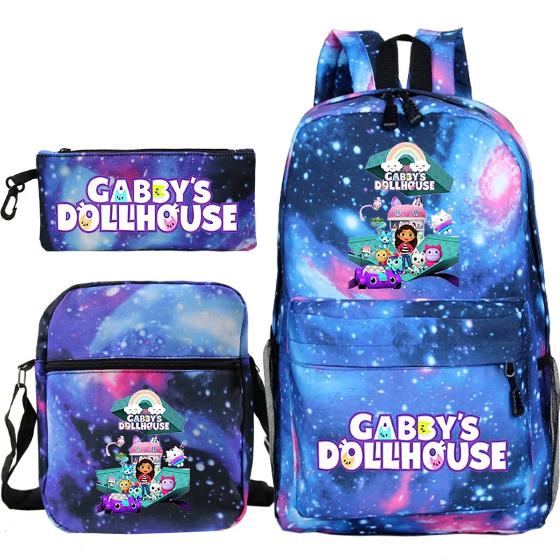 

Gabby Dollhouse Knapsack 3pcs/set Students bookbag Girls Boys School Backpack Teens Laptop Bag Mochila High Quality Back Back