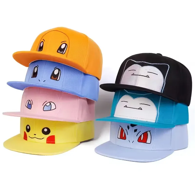 Cute Pokemon Anime Figure Pikachu Squirtle Bulbasaur Snorlax Adjustable Cartoon Hats Cosplay Hip Hop Baseball Cap Sunhat