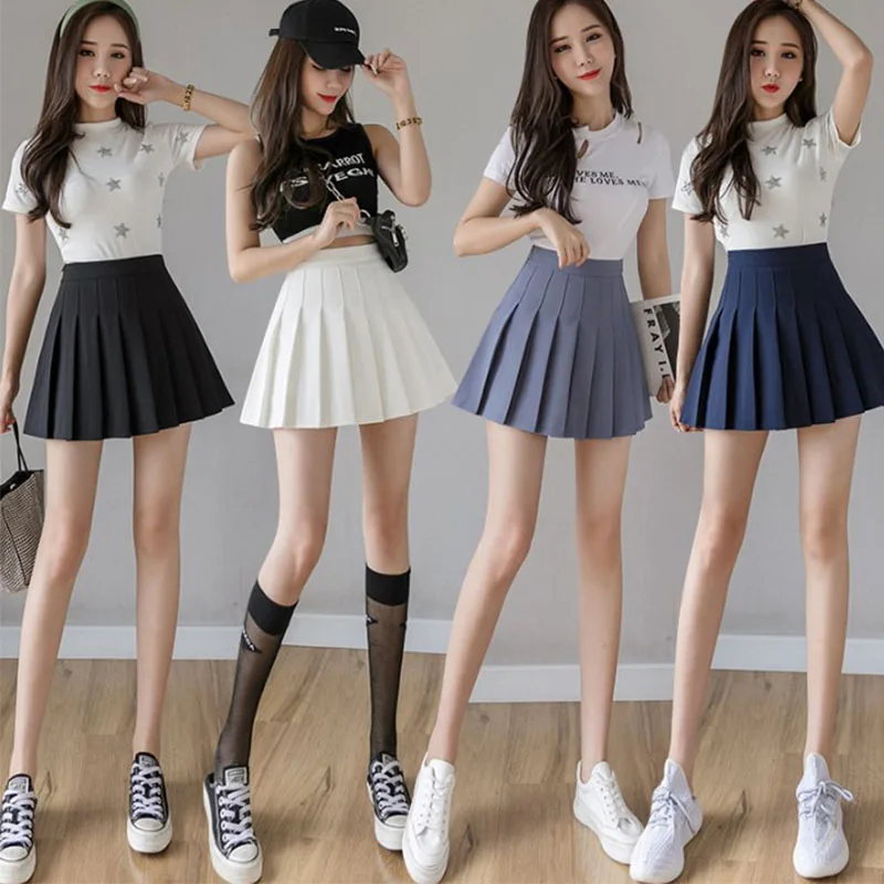 

Women High Waist White Pleated Skirt Y2k Summer Casual Kawaii A-line Black Tennis Japanese School Uniform Mini Skirts for Girls