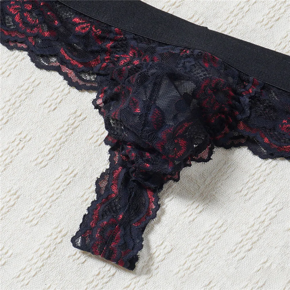 

Men Floral Lace Mesh Couple Life Underwear Gay Sissy Bulge Pouch T-Back G-String See Through Hollow Extreme Men's Panties Thongs