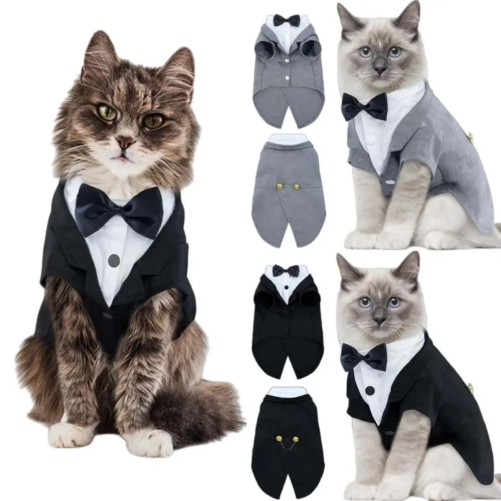 

Cat Shirt Vest Clothing Cat Birthday Tailcoat Clothes Wedding Dress with Tie Small Shirt Pet Clothes Wedding Birthday Cat Vest