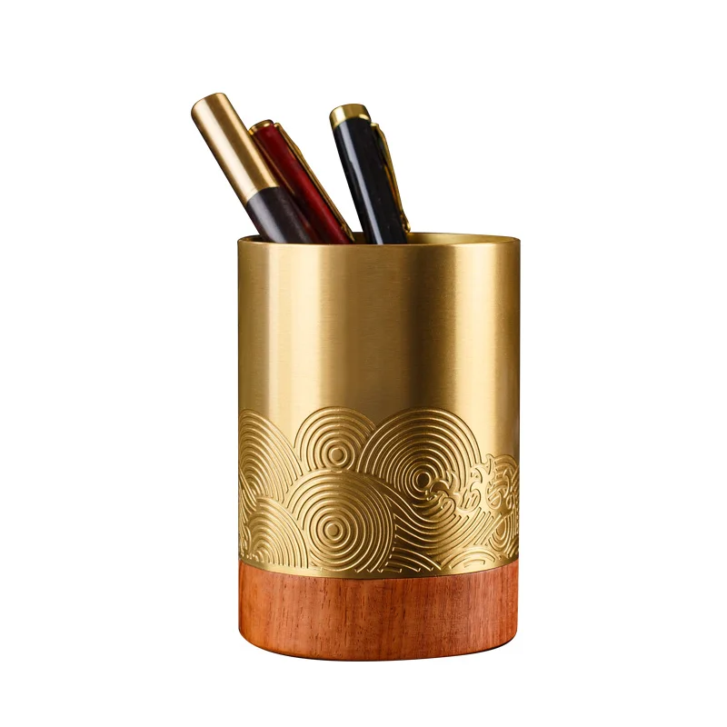 Brass Rosewood Chinese Style Pencil Vase Decoration Retro Chinese Style Zen Creative Study Office Business Gift