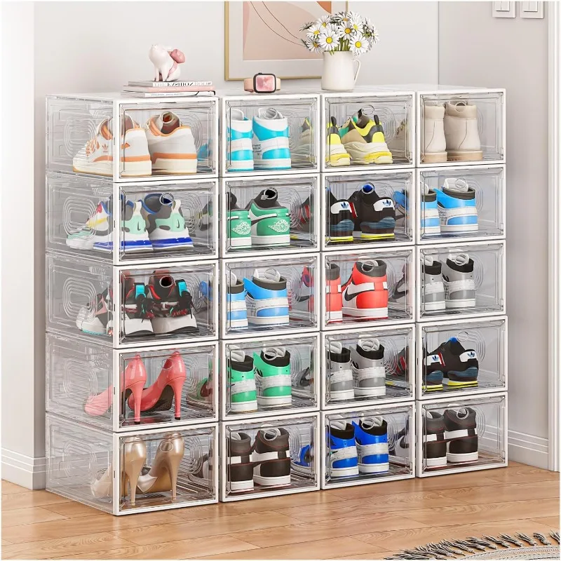 

cakraie 10 Pack Thicken Shoe Organizer Stackable,Upgraded Sturdy Shoe Storage Box with Magnetic Door,Shoe Containers