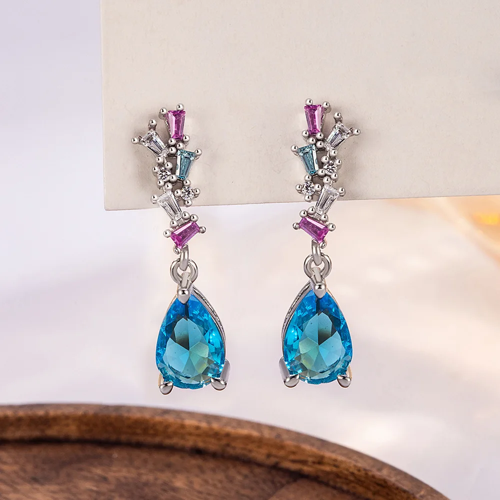 Total 2.5ct Pear Cut Natural Sky Blue Topaz Dangle Drop Earring 925 Sterling Silver for Women Water Drop Gemstone Fine Jewelry