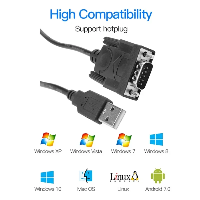 Konverter adaptor kabel, USB RS232 ke DB 9-pin Male Cable Adapter mendukung sistem Win 7 8 10 Pro mendukung berbagai perangkat seri kabel 75cm