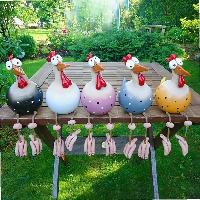 Cute Long Leg Chicken Resin Statue Funny Spoof Garden Yard Decoration Home Ornament
