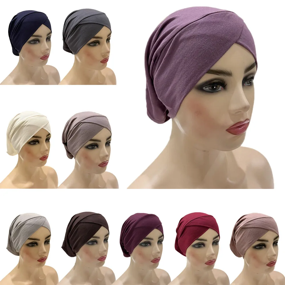 

Modal Cotton Underscarf Cross Stretch Beanies Tube Turban Muslim Inner Hijab Cap Ninja Hat Headscarf Women Head Scarf Wrap Hats