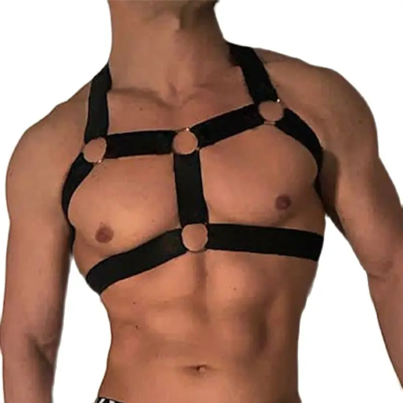 CLEVER-MENMODE Harness Men Strap Costume Sexy Shoulder Bondage Chest Lingerie Metal Ring Elastic Belt Erotic Hombre Hollow