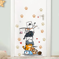 1Pc Cute Cats and Cat Paw Prints Stacked Together Wall Stickers for Kids Room Door Decoration Bedroom Wall Decals Home Decor