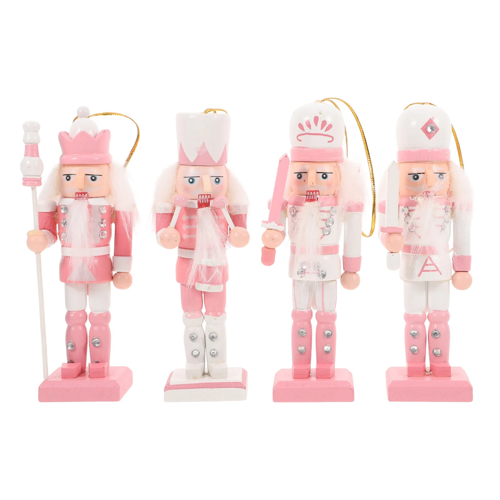 

4 Pcs Soldier Nutcracker Pastel Pendant Xmas Gift Wood Nutcrackers Neutral Home Decor