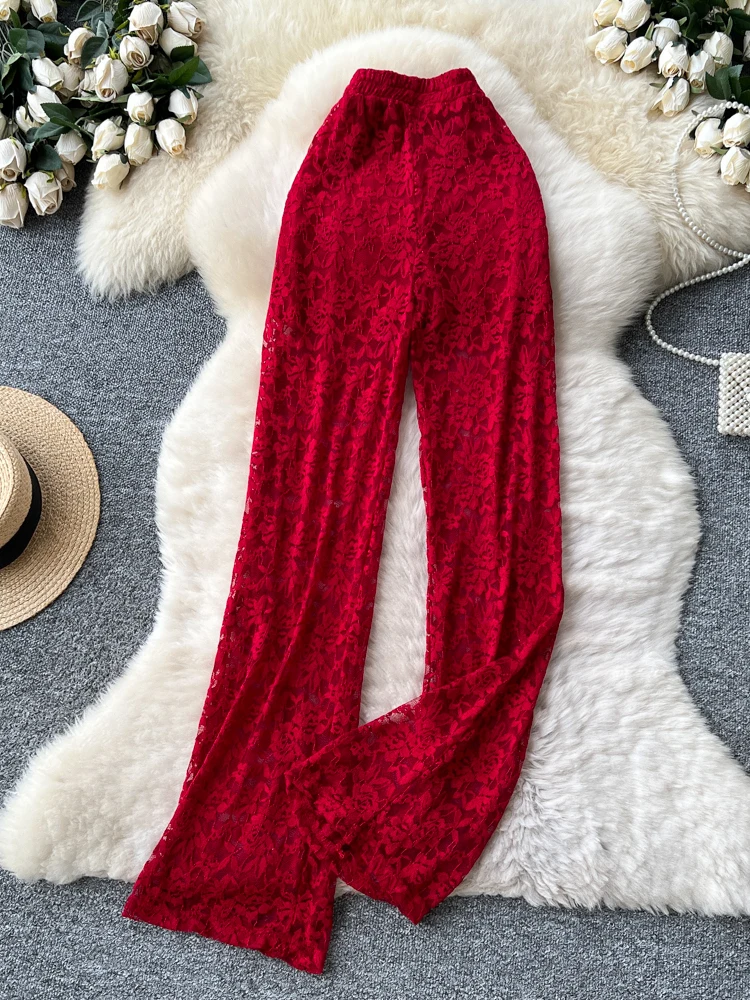 Pantaloni casual in pizzo a vita alta da donna Sle Commute Faion Versione coreana Bell Bot Pantaloni aderenti aderenti dimagranti