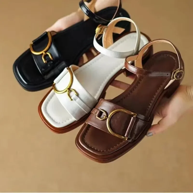 2025 Summer New Women's Flat Bottom Roman Buckle Sandals with Non Slip Rubber Soles Fashion Women's Shoes