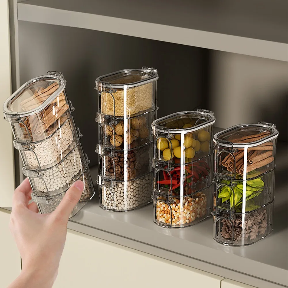 

1/3/5 Layers Seasoning Spice Box Stackable Transparent Salt Jar Plastic Moisture-proof Food Storage Box Spices Beans Nuts