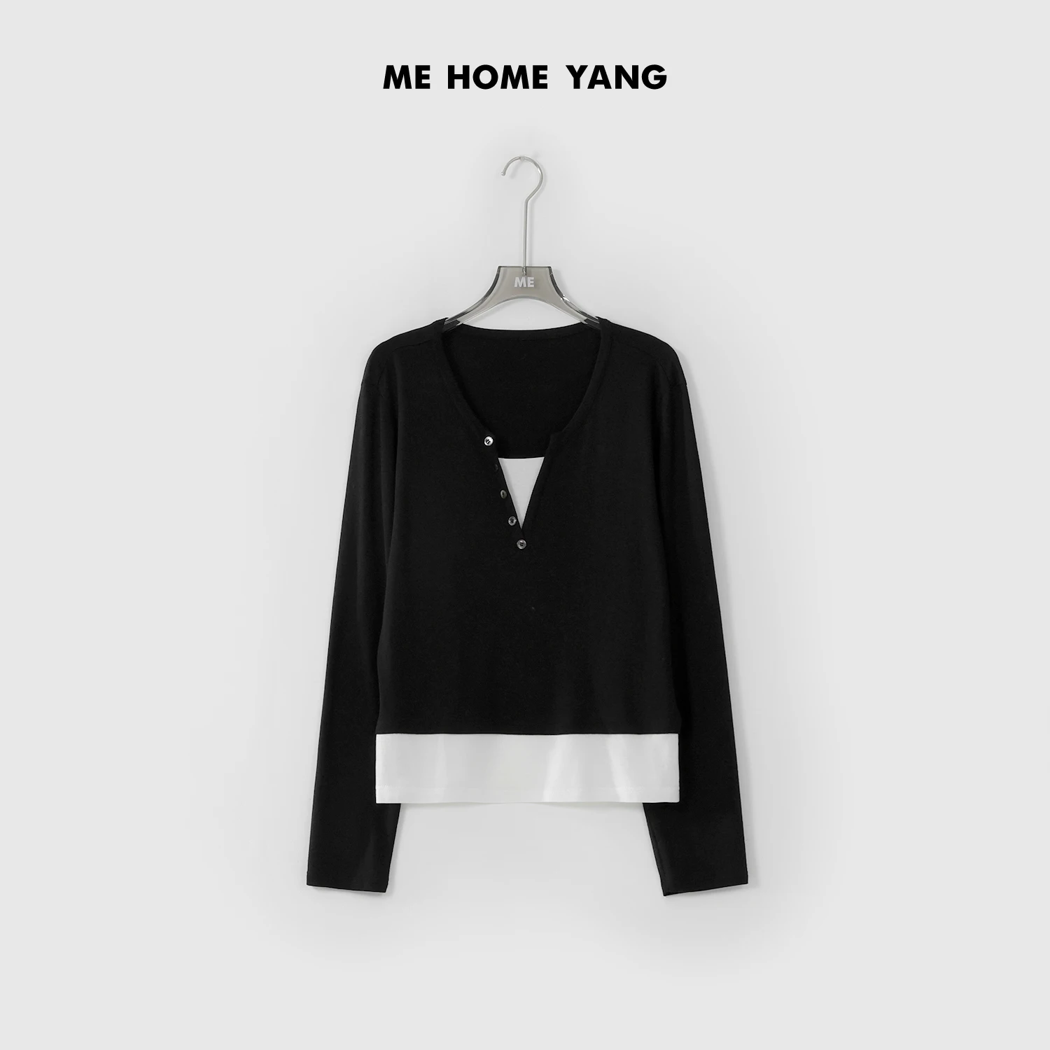 

ME Home Yang Luxury Faionable Versatile New Top MEQA0757 Light Luxury High-End Five Button Fake Two-Piece T-irt
