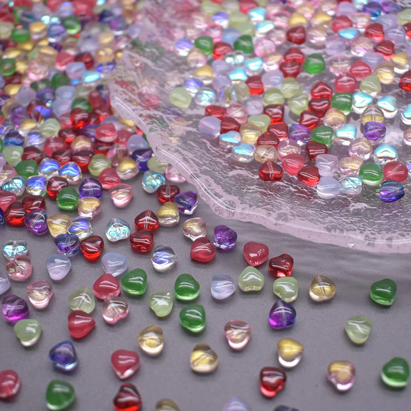 6mm 30pcs/bag Mixed Color Glass Bead Heart Loose Beads for Jwelry Making DIY Accessories Handmade
