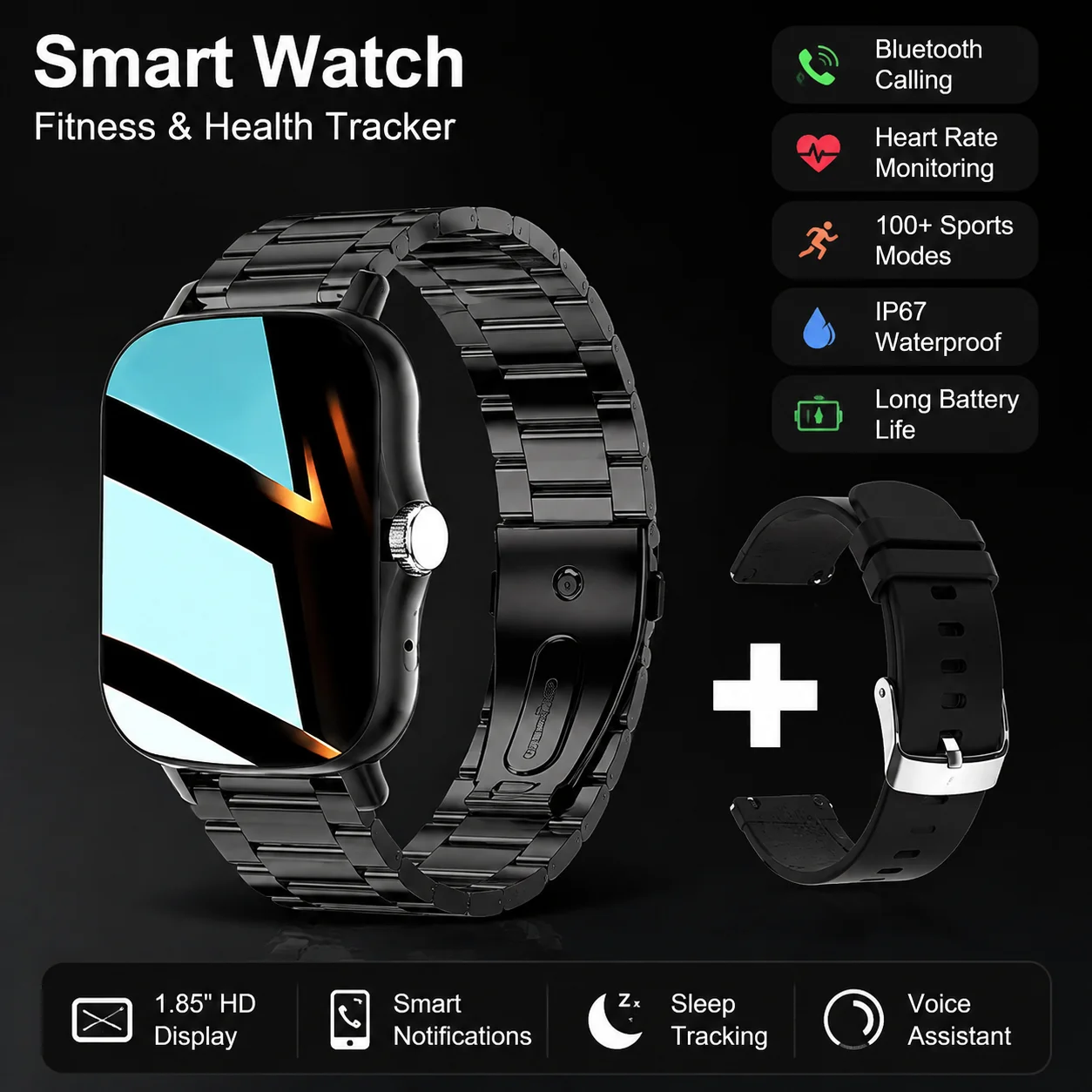 Neue 1,83-Zoll-Smartwatch mit Anrufbenachrichtigungen, Schlafüberwachung, Aktivitätsverfolgung, kompatibel mit Android und iOS HT22