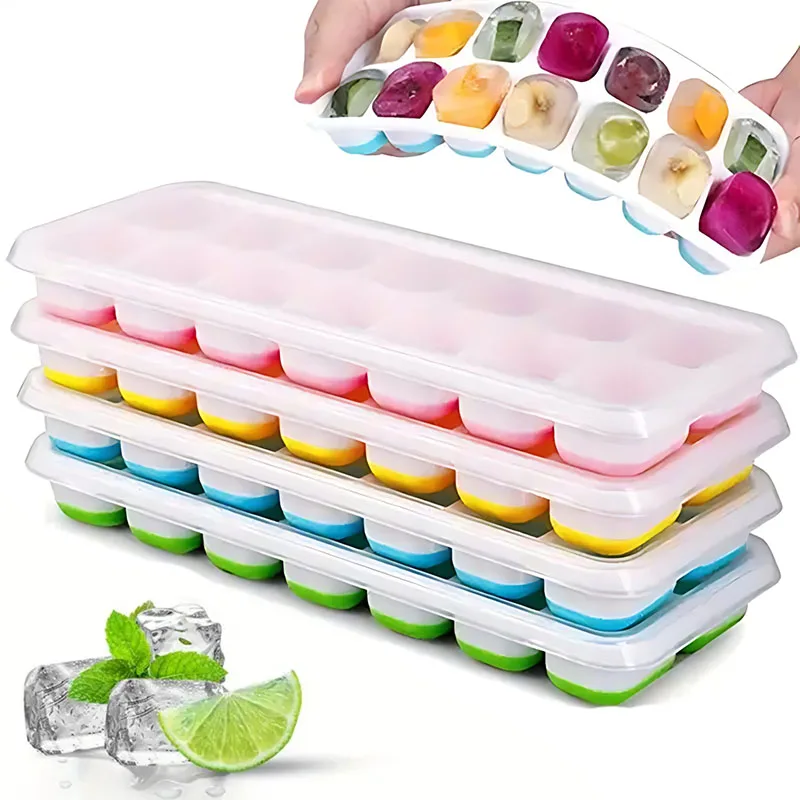 

14 Grids Silicone Mold Ice Cube Tray Square Ice Mould With Lid Ice Cube Maker Durable Kitchen Bar Pub DIY Wine Ice Blocks Maker